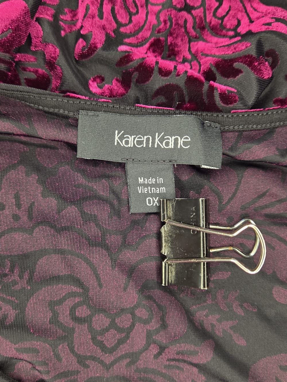 Karen Kane Women’s Long-Sleeve Velvet Burnout Top in Deep Magenta Size 0X - Picture 5 of 6